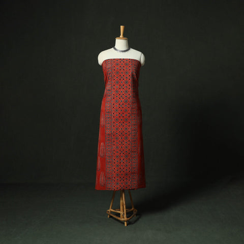 Ajrakh hand block print natural dyed cotton unstitched