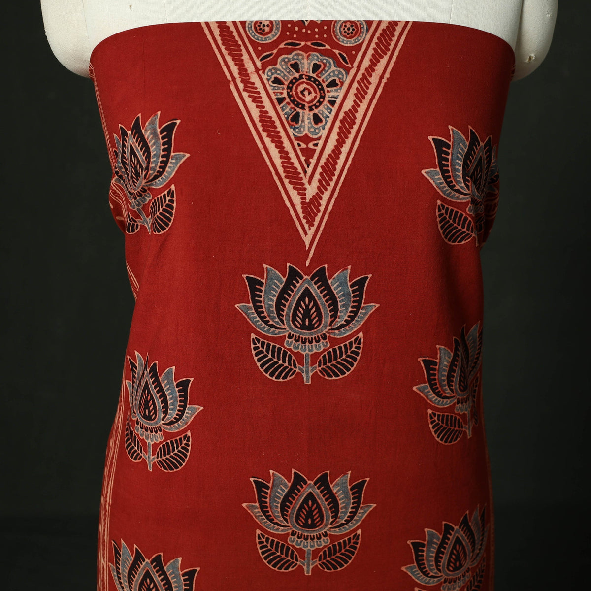 Ajrakh hand block print natural dyed cotton unstitched