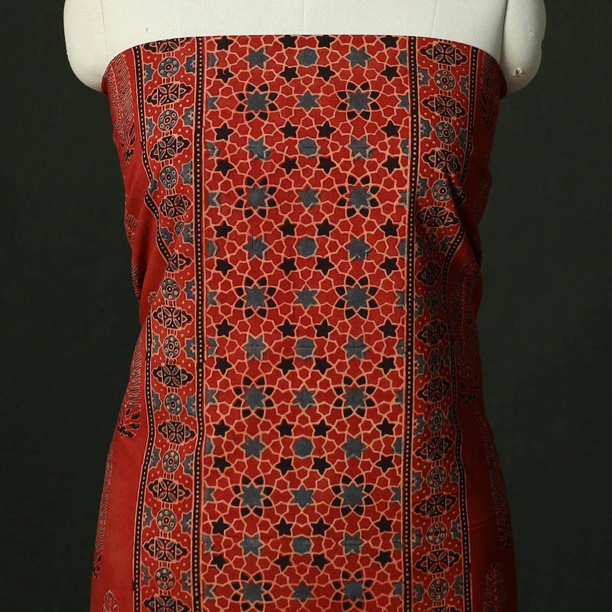 Ajrakh hand block print natural dyed cotton unstitched