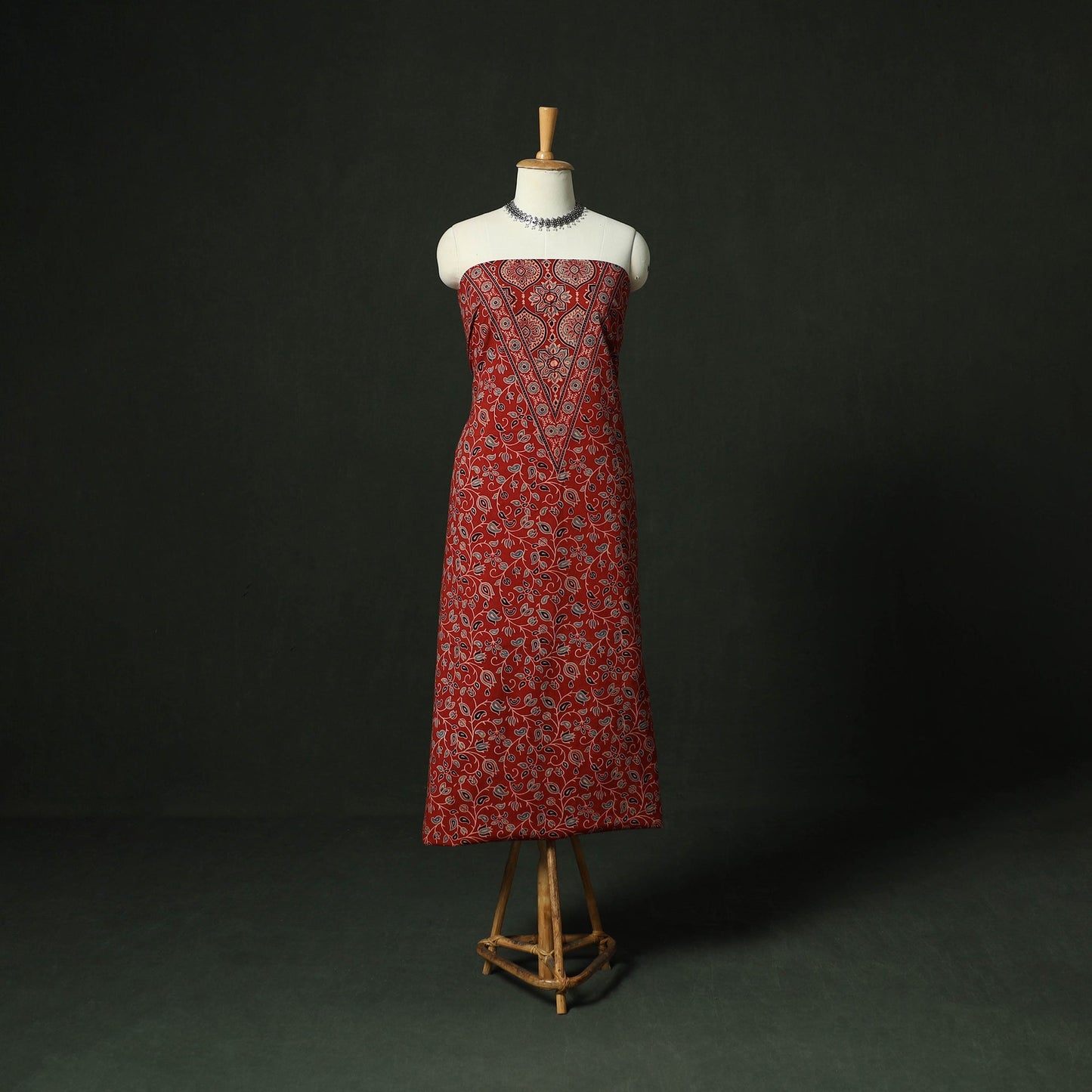Ajrakh hand block print natural dyed cotton unstitched