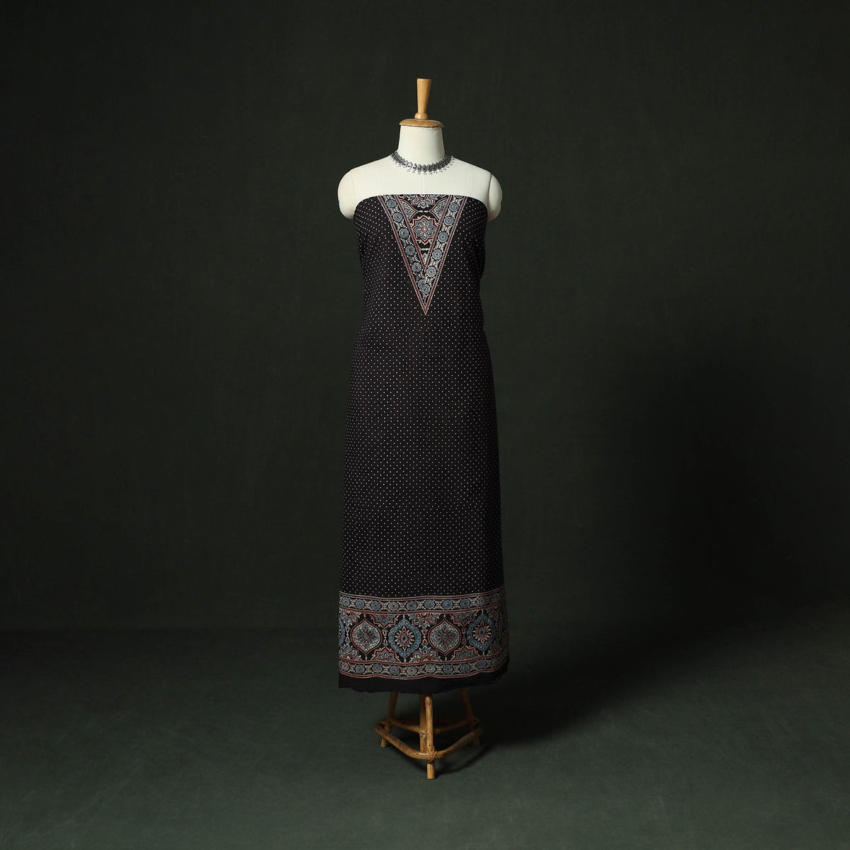 Ajrakh hand block print natural dyed cotton unstitched