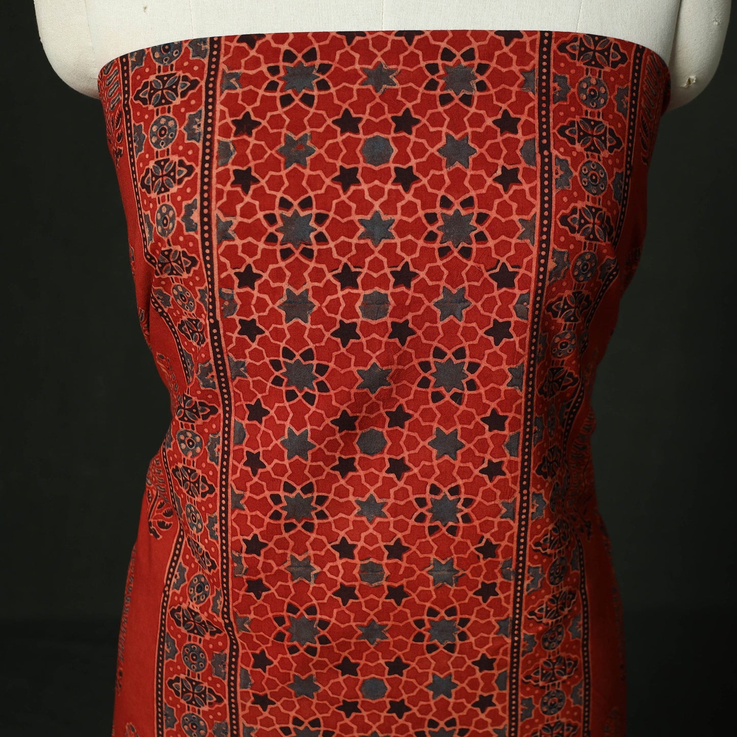 Ajrakh hand block print natural dyed cotton unstitched
