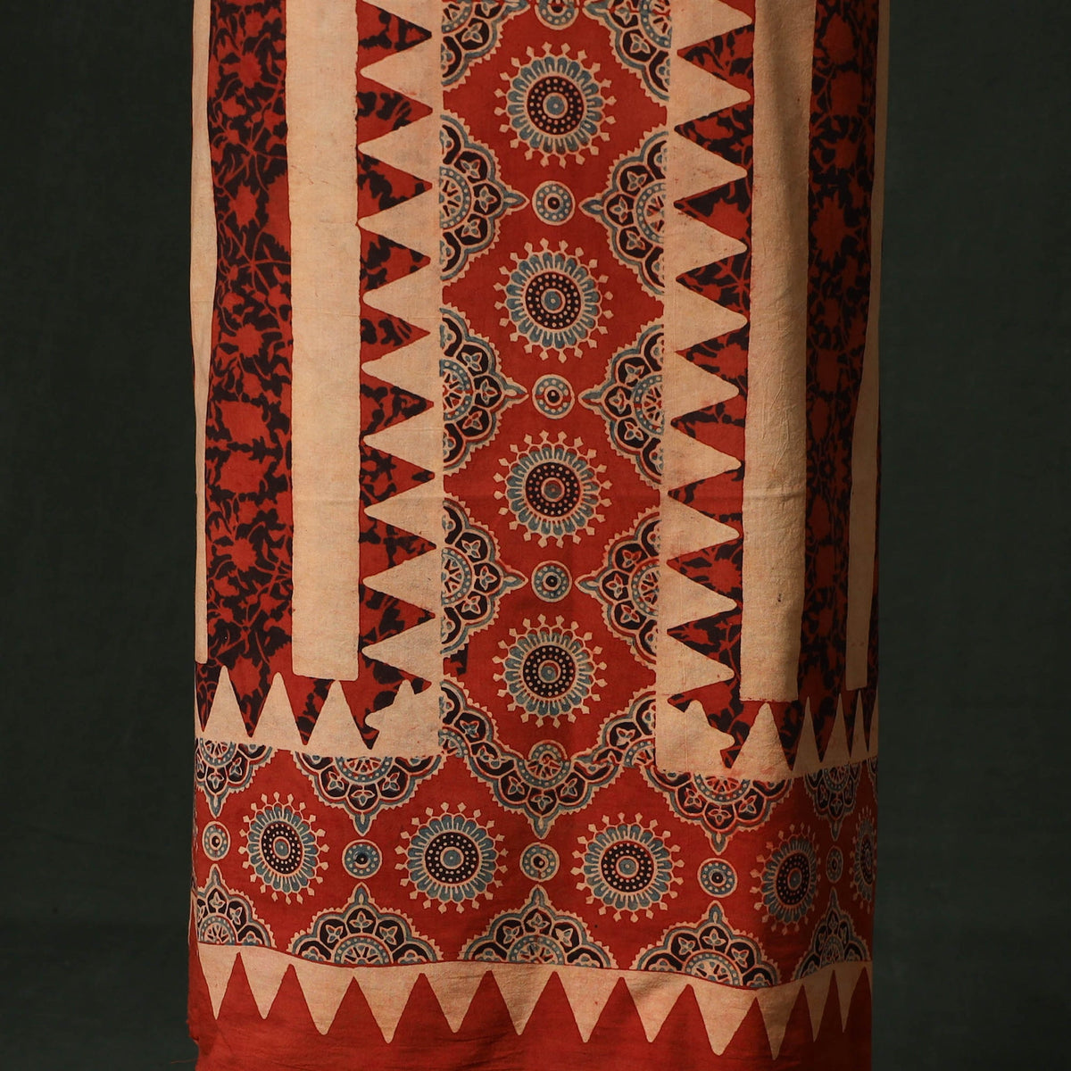 Ajrakh hand block print natural dyed cotton unstitched