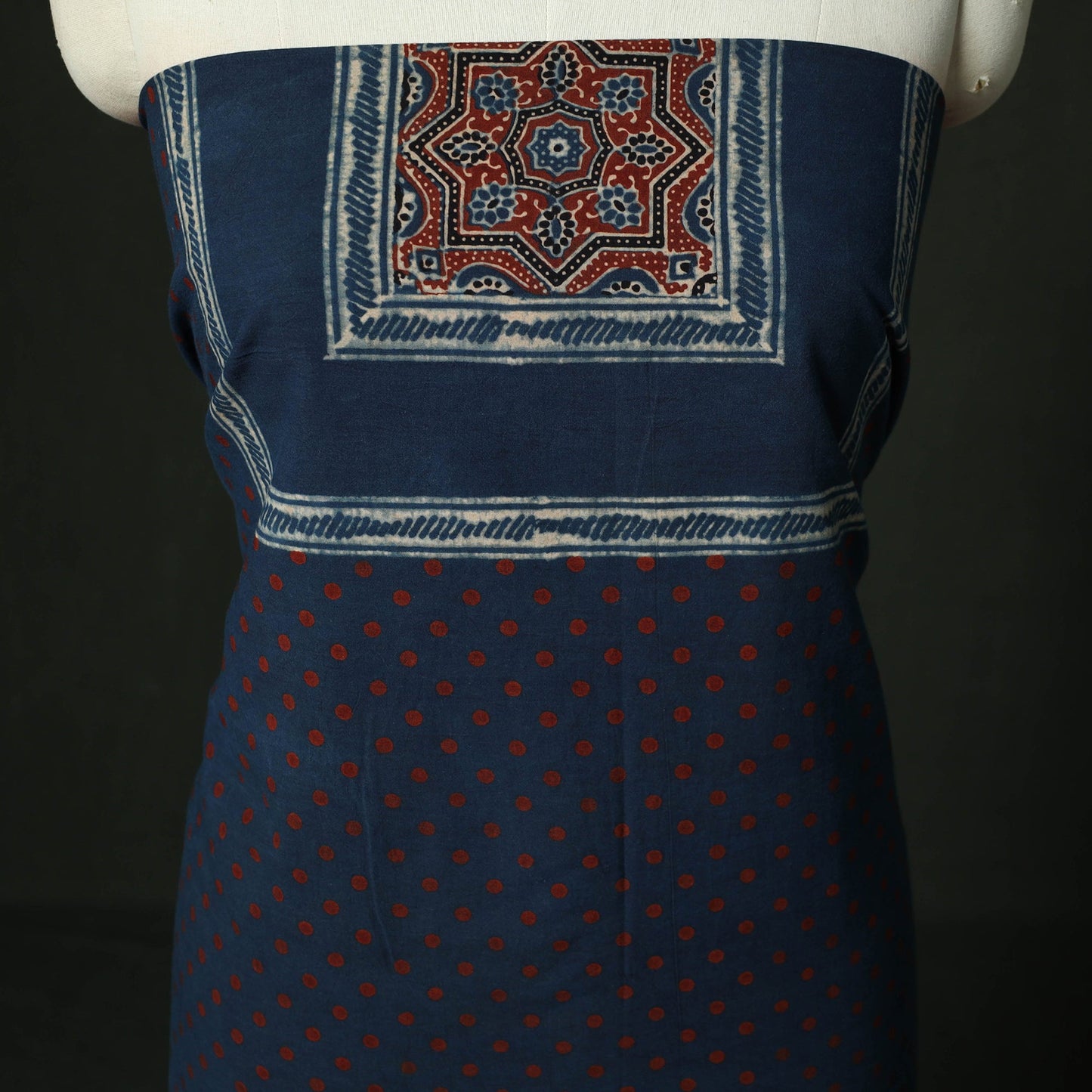 Ajrakh hand block print natural dyed cotton unstitched