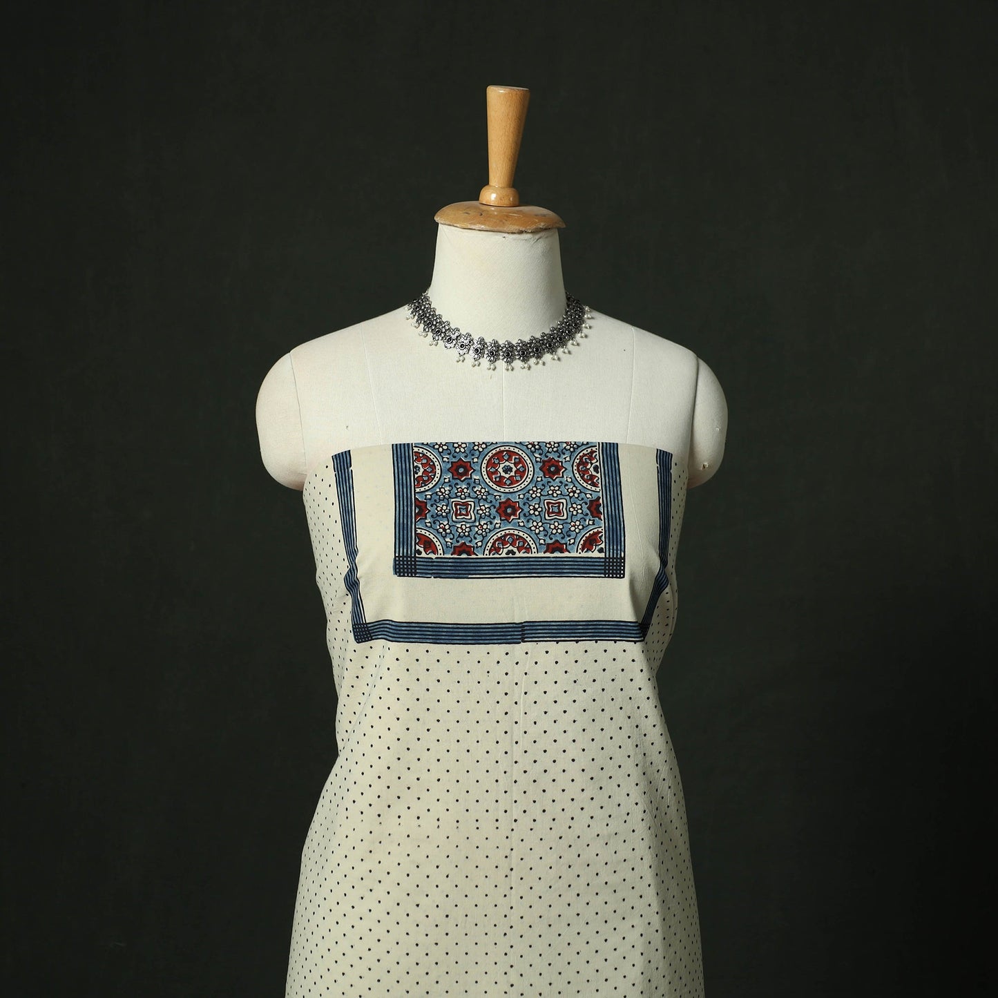 Ajrakh hand block print natural dyed cotton unstitched