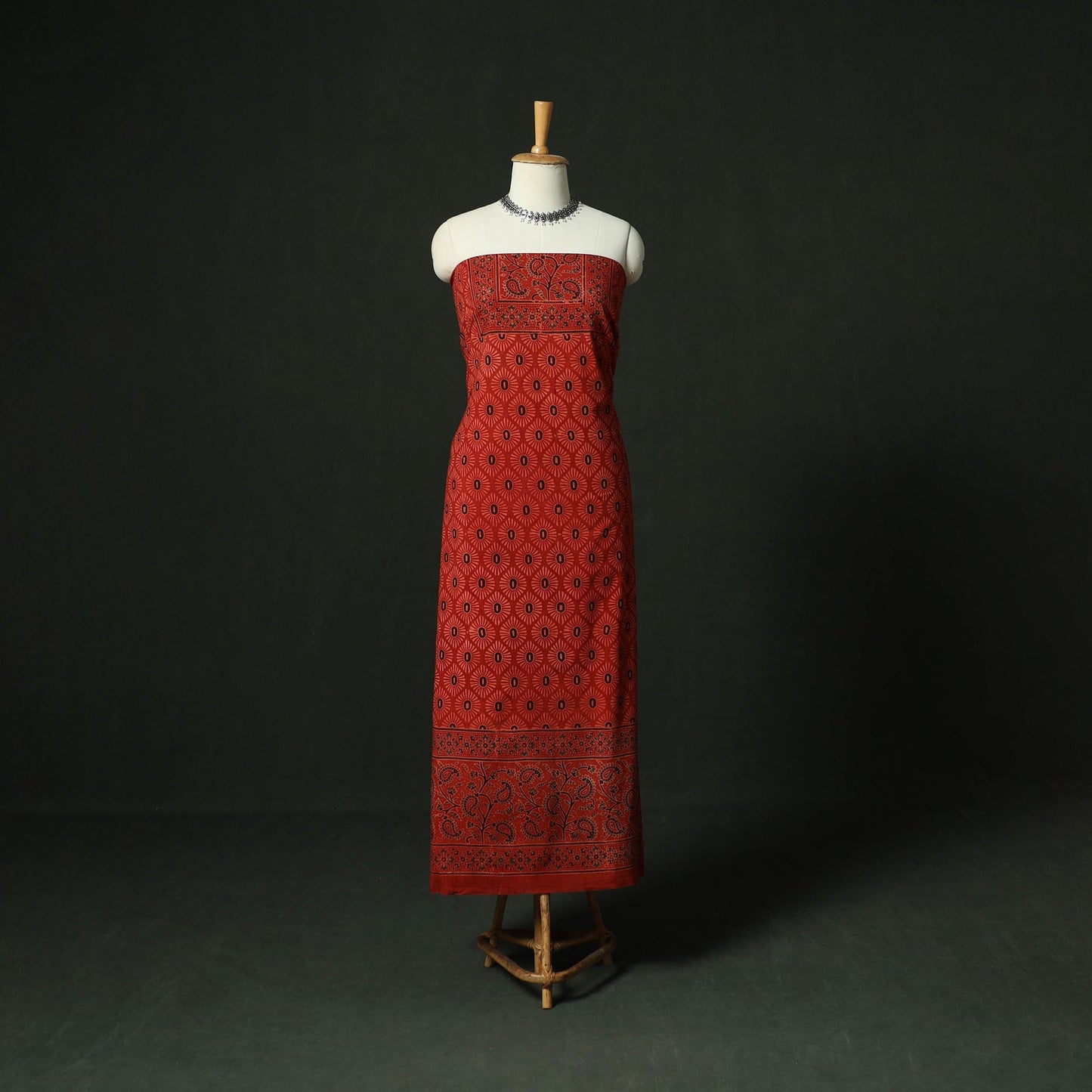 Ajrakh hand block print natural dyed cotton unstitched