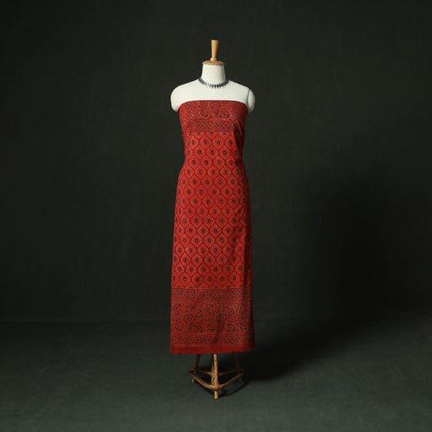 Ajrakh hand block print natural dyed cotton unstitched