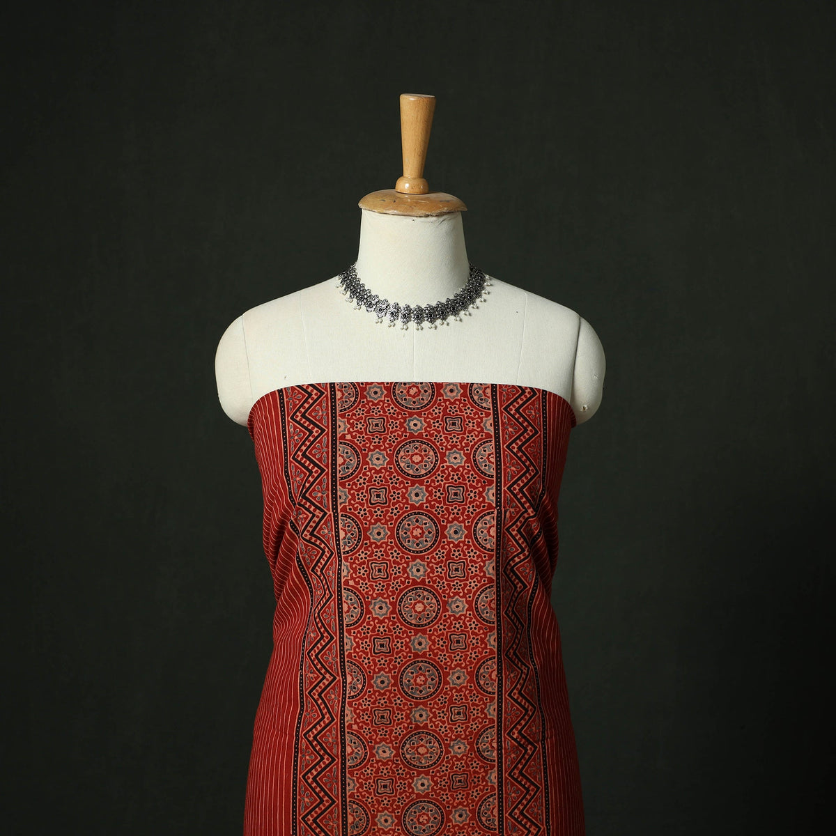 Ajrakh hand block print natural dyed cotton unstitched