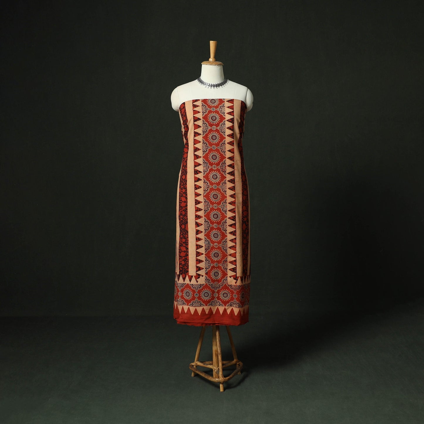 Ajrakh hand block print natural dyed cotton unstitched