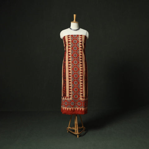 Ajrakh hand block print natural dyed cotton unstitched