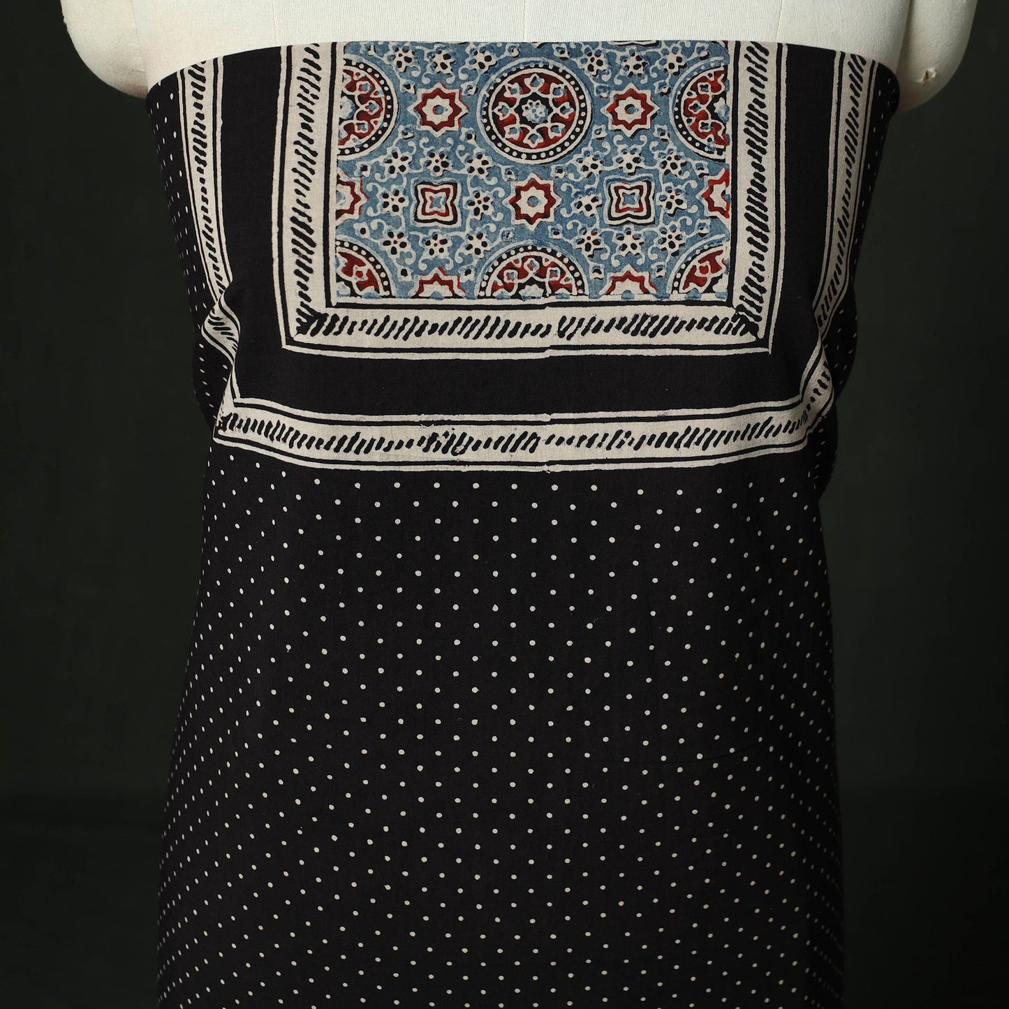 Ajrakh hand block print natural dyed cotton unstitched