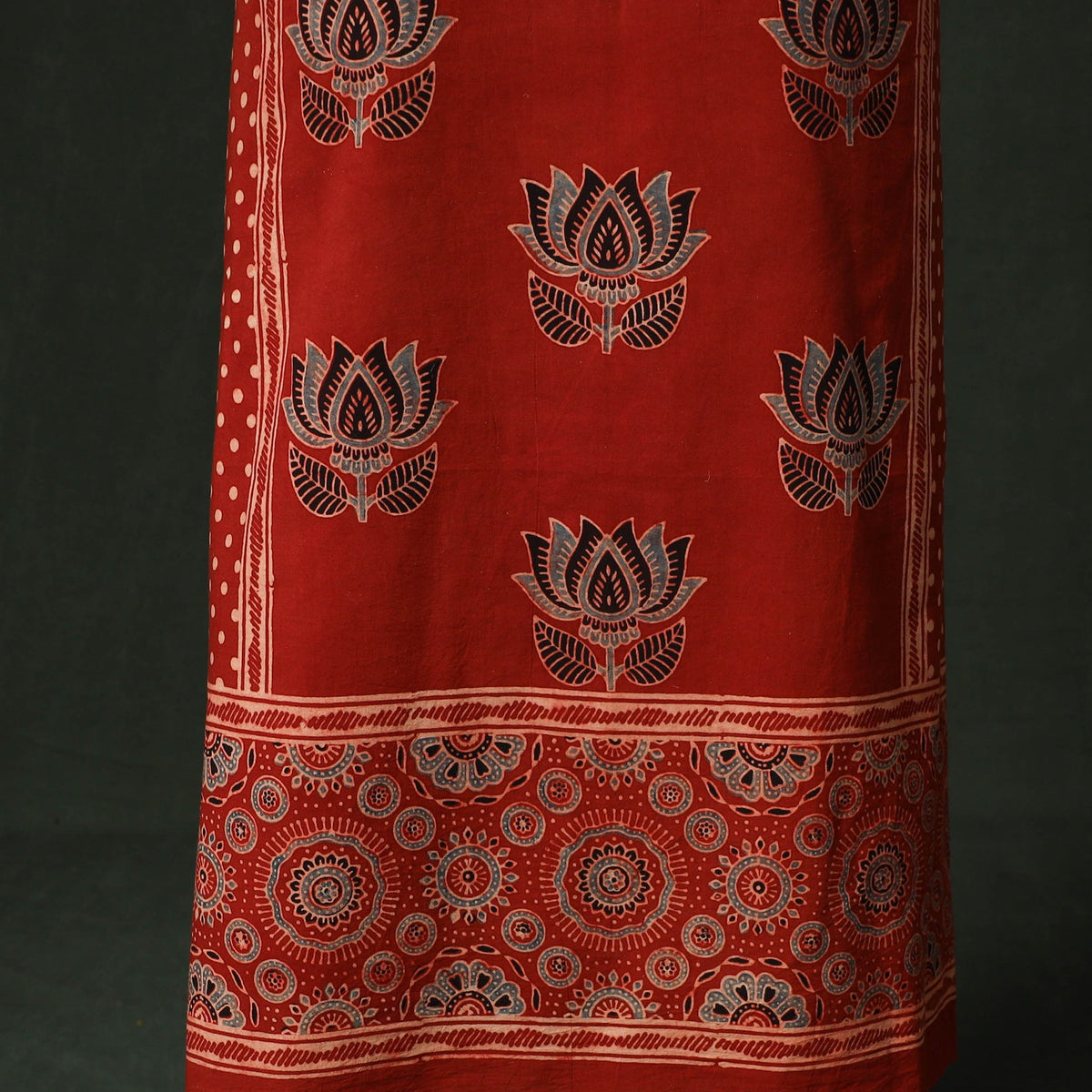 Ajrakh hand block print natural dyed cotton unstitched