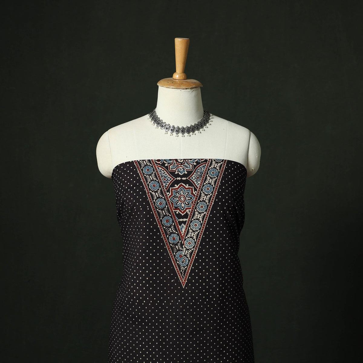 Ajrakh hand block print natural dyed cotton unstitched