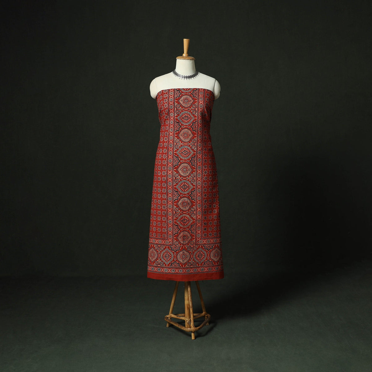 Ajrakh hand block print natural dyed cotton unstitched