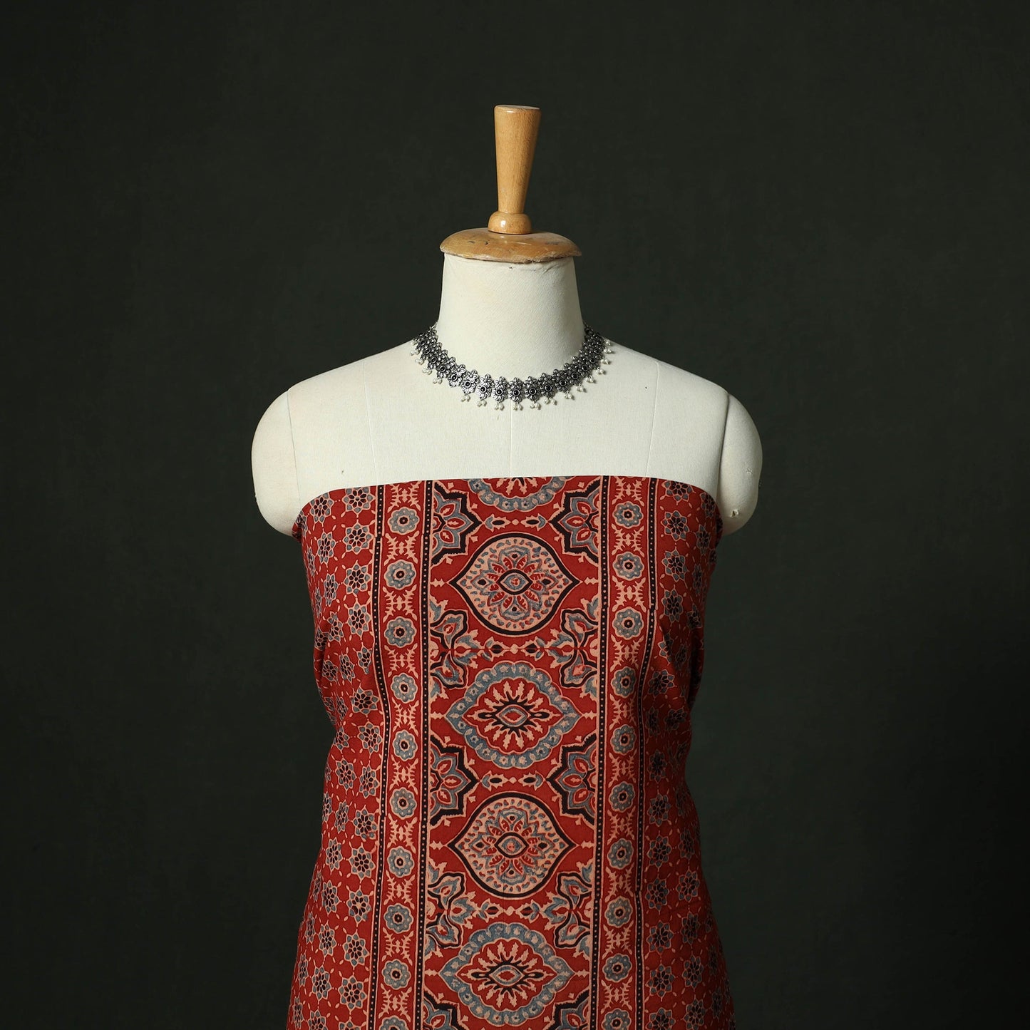 Ajrakh hand block print natural dyed cotton unstitched