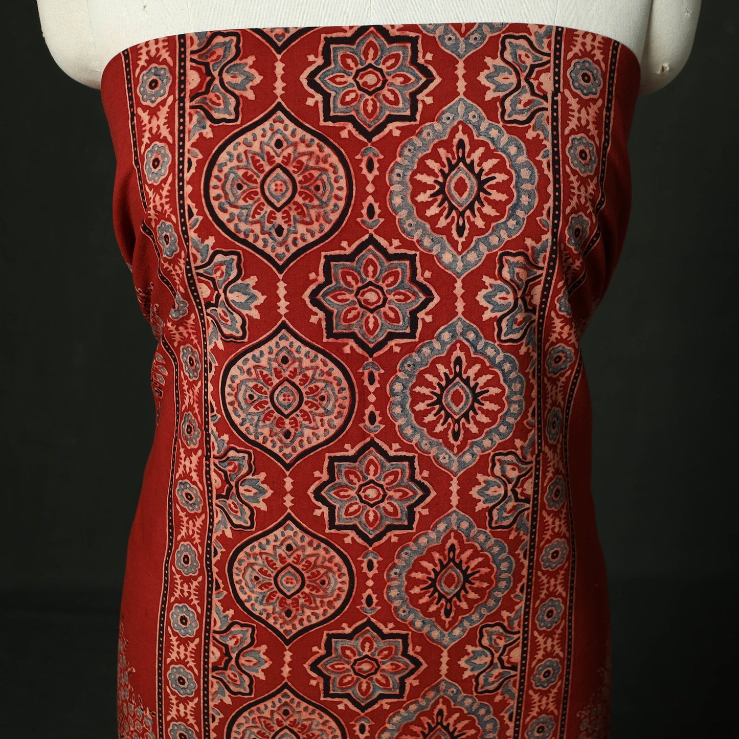 Ajrakh hand block print natural dyed cotton unstitched