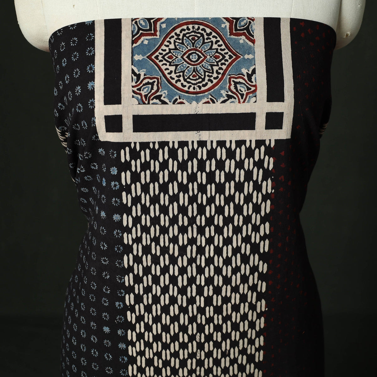 Ajrakh hand block print natural dyed cotton unstitched