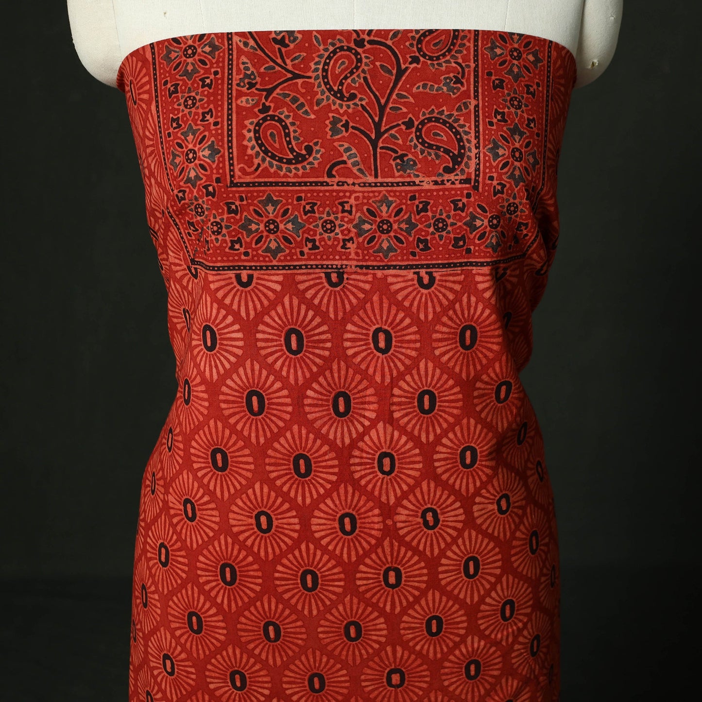 Ajrakh hand block print natural dyed cotton unstitched