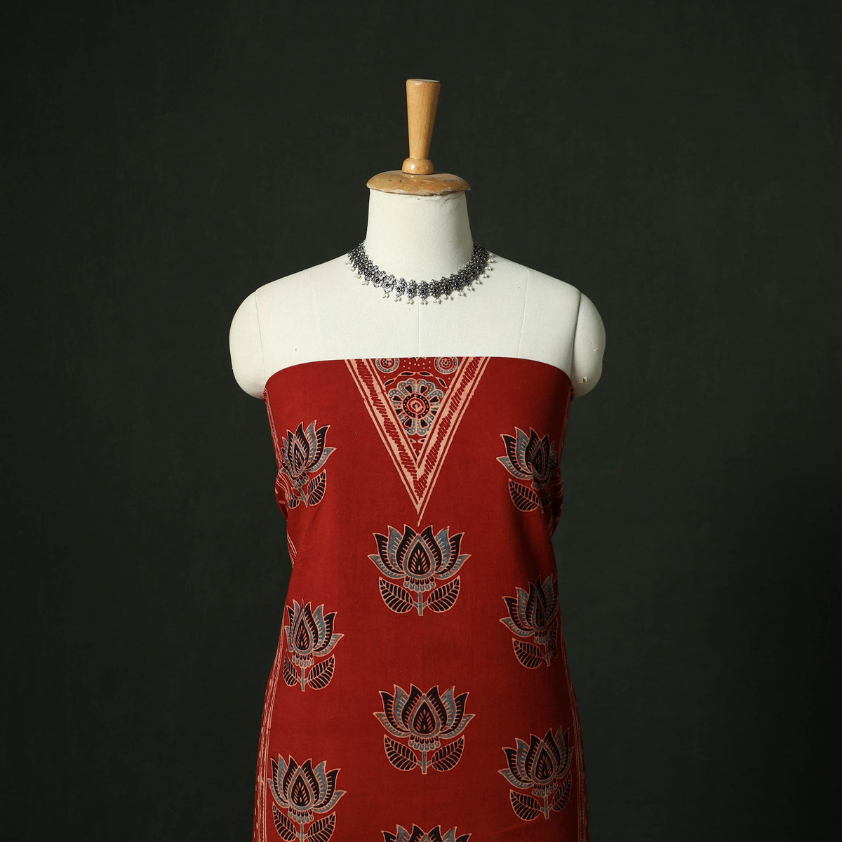 Ajrakh hand block print natural dyed cotton unstitched