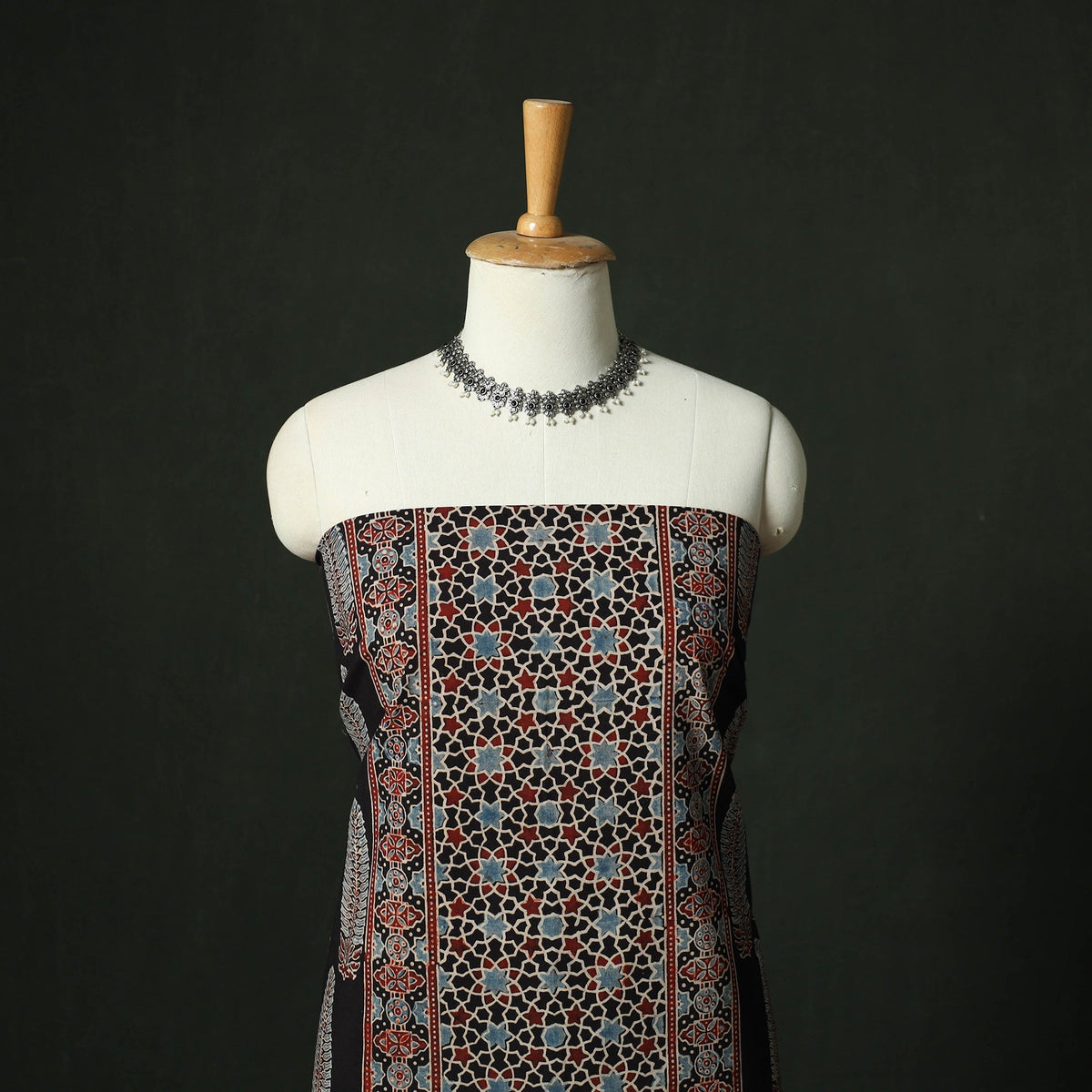 Ajrakh hand block print natural dyed cotton unstitched