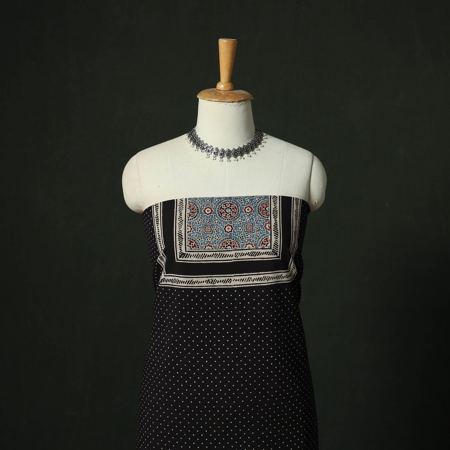 Ajrakh hand block print natural dyed cotton unstitched