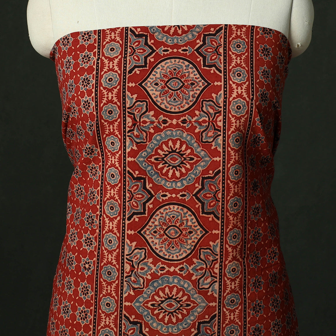 Ajrakh hand block print natural dyed cotton unstitched