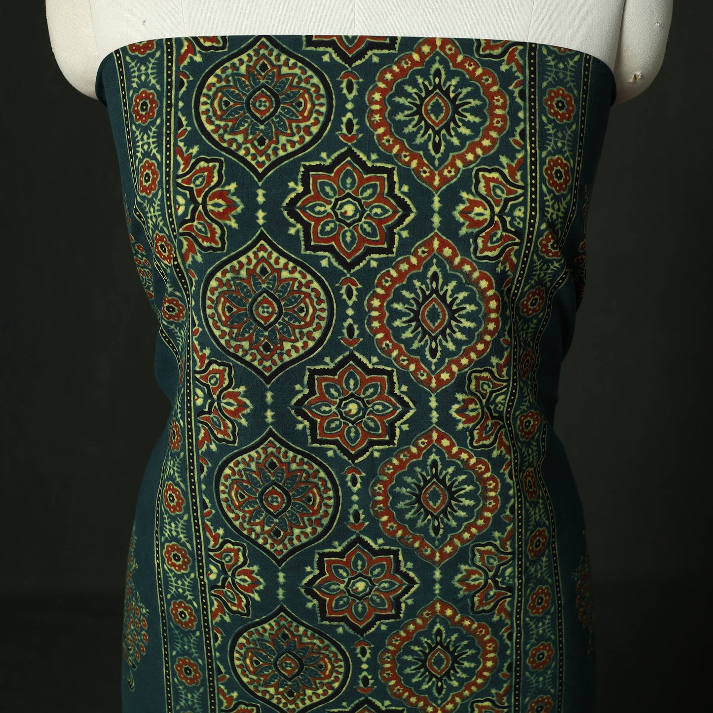 Ajrakh hand block print natural dyed cotton unstitched