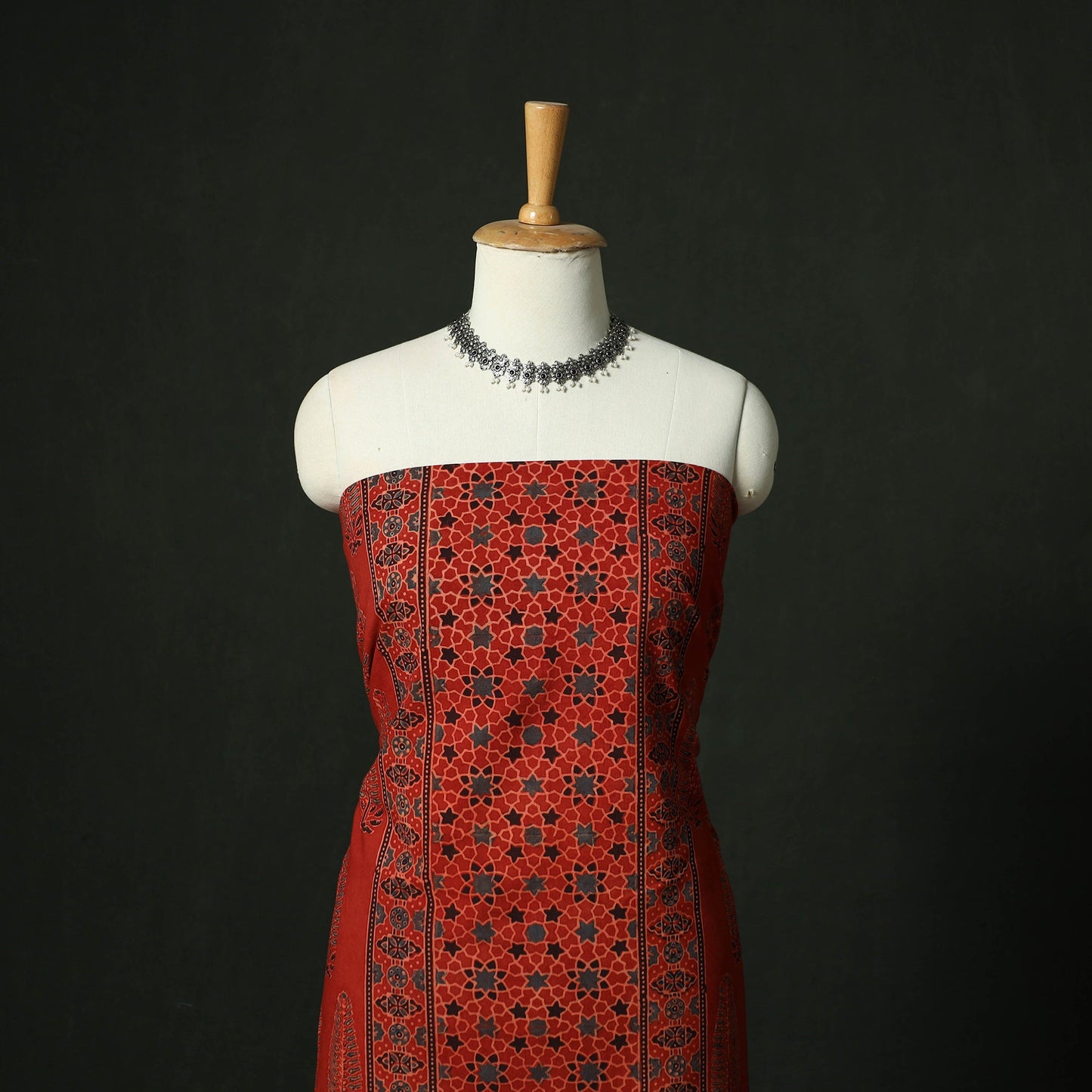 Ajrakh hand block print natural dyed cotton unstitched
