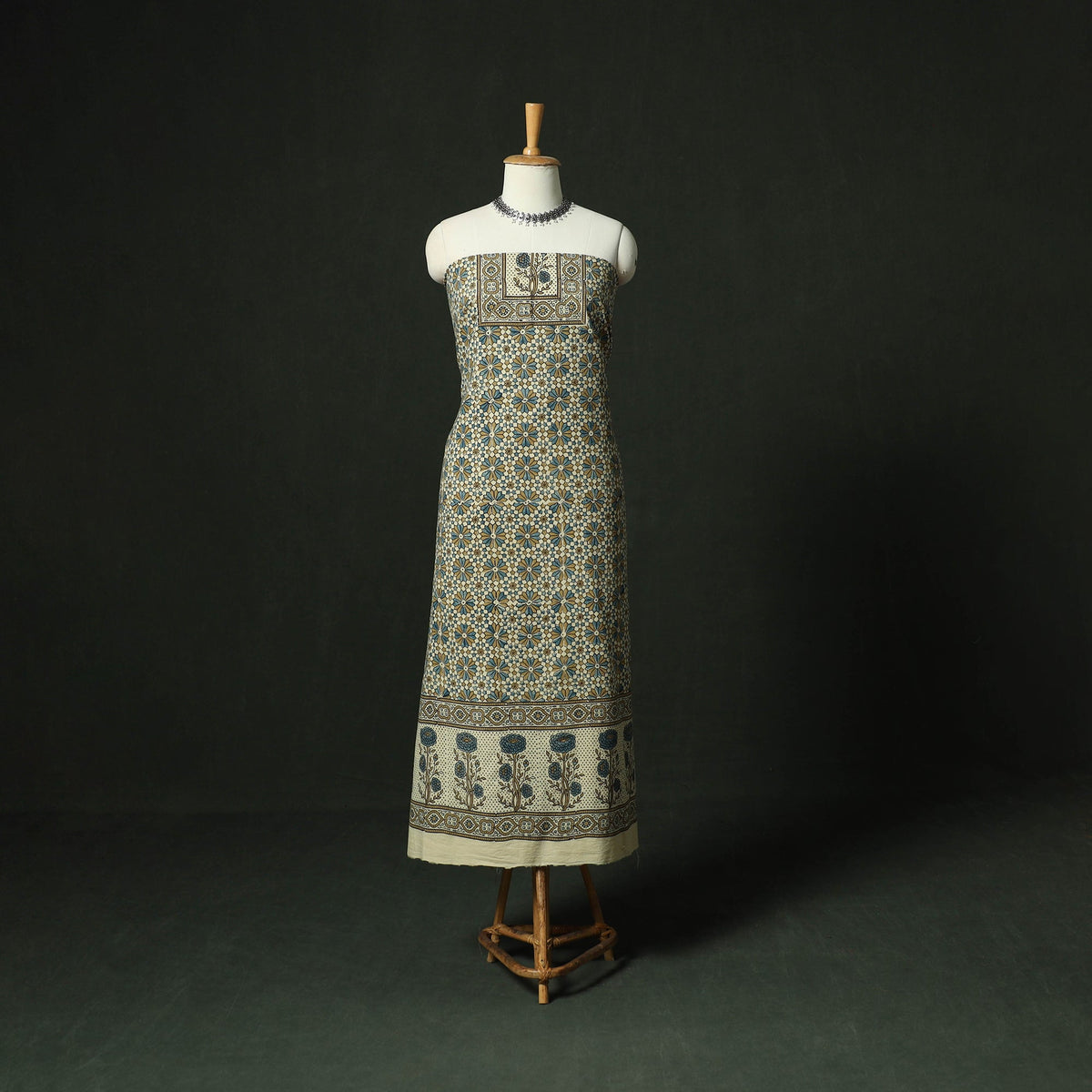 Ajrakh hand block print natural dyed cotton unstitched