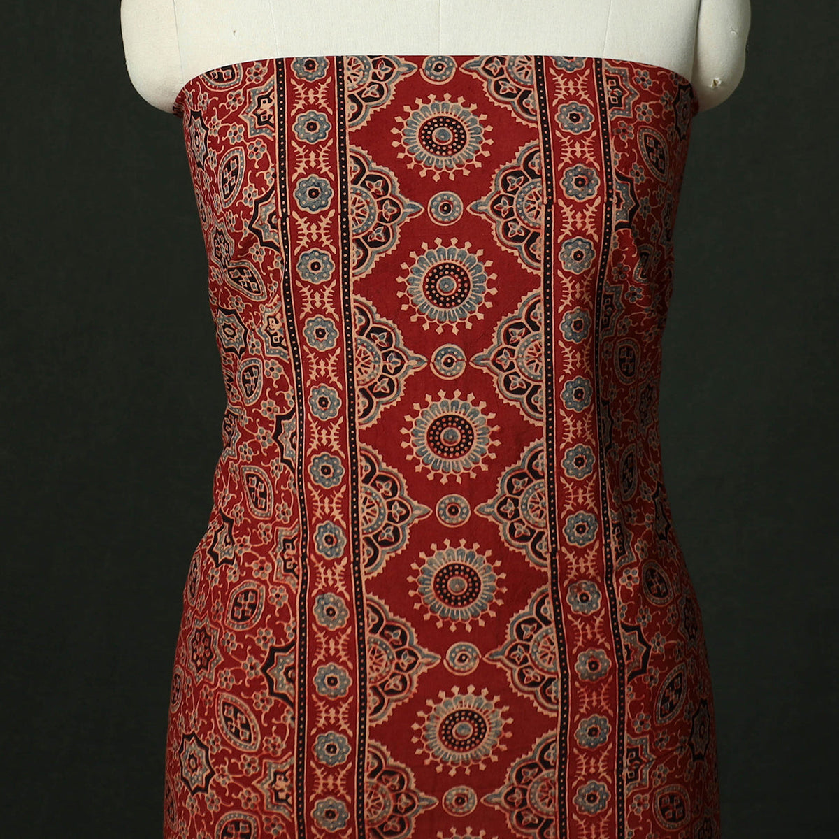 Ajrakh hand block print natural dyed cotton unstitched