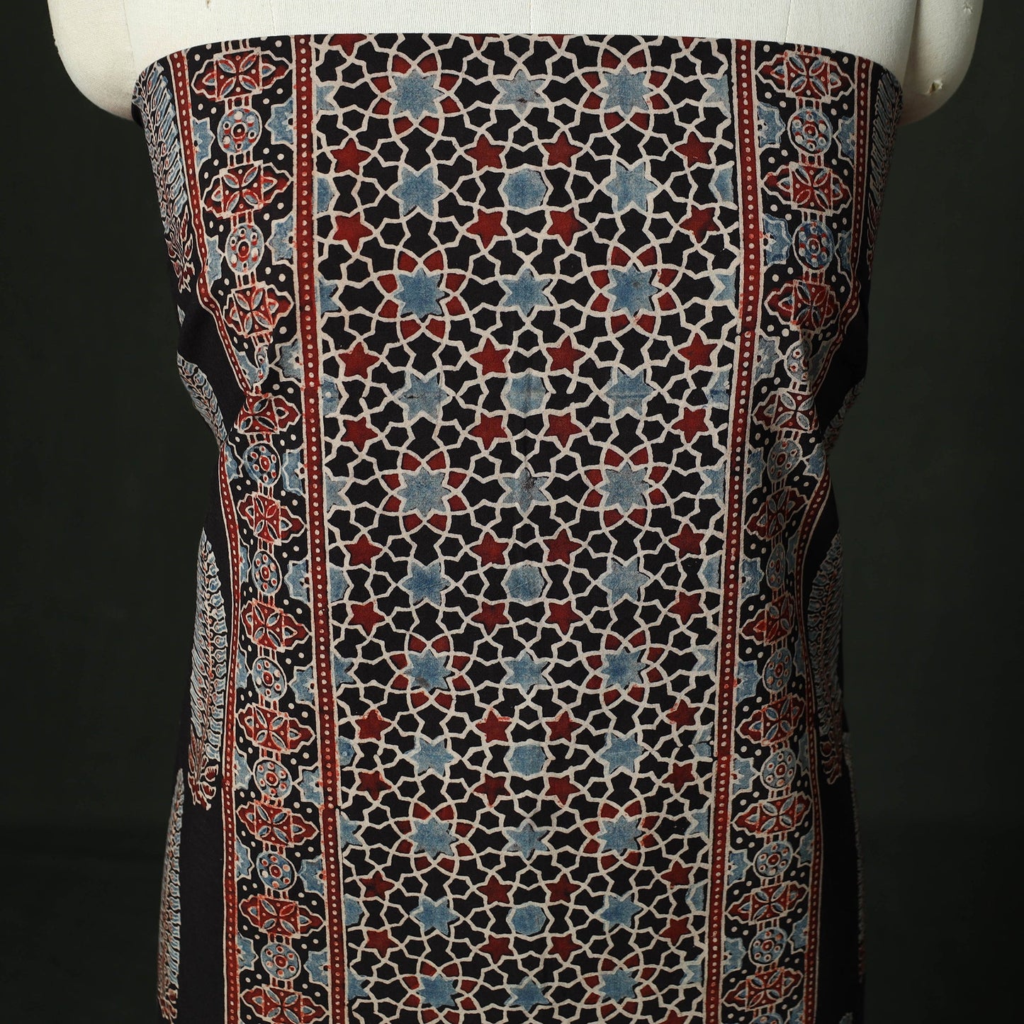 Ajrakh hand block print natural dyed cotton unstitched