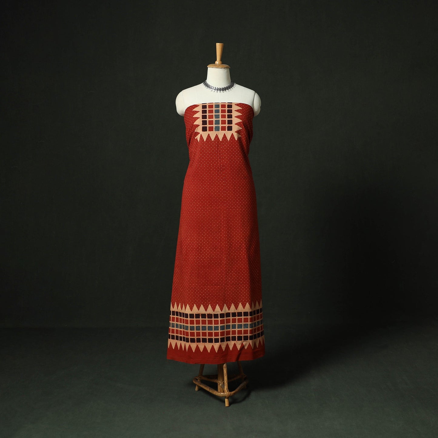 Ajrakh hand block print natural dyed cotton unstitched