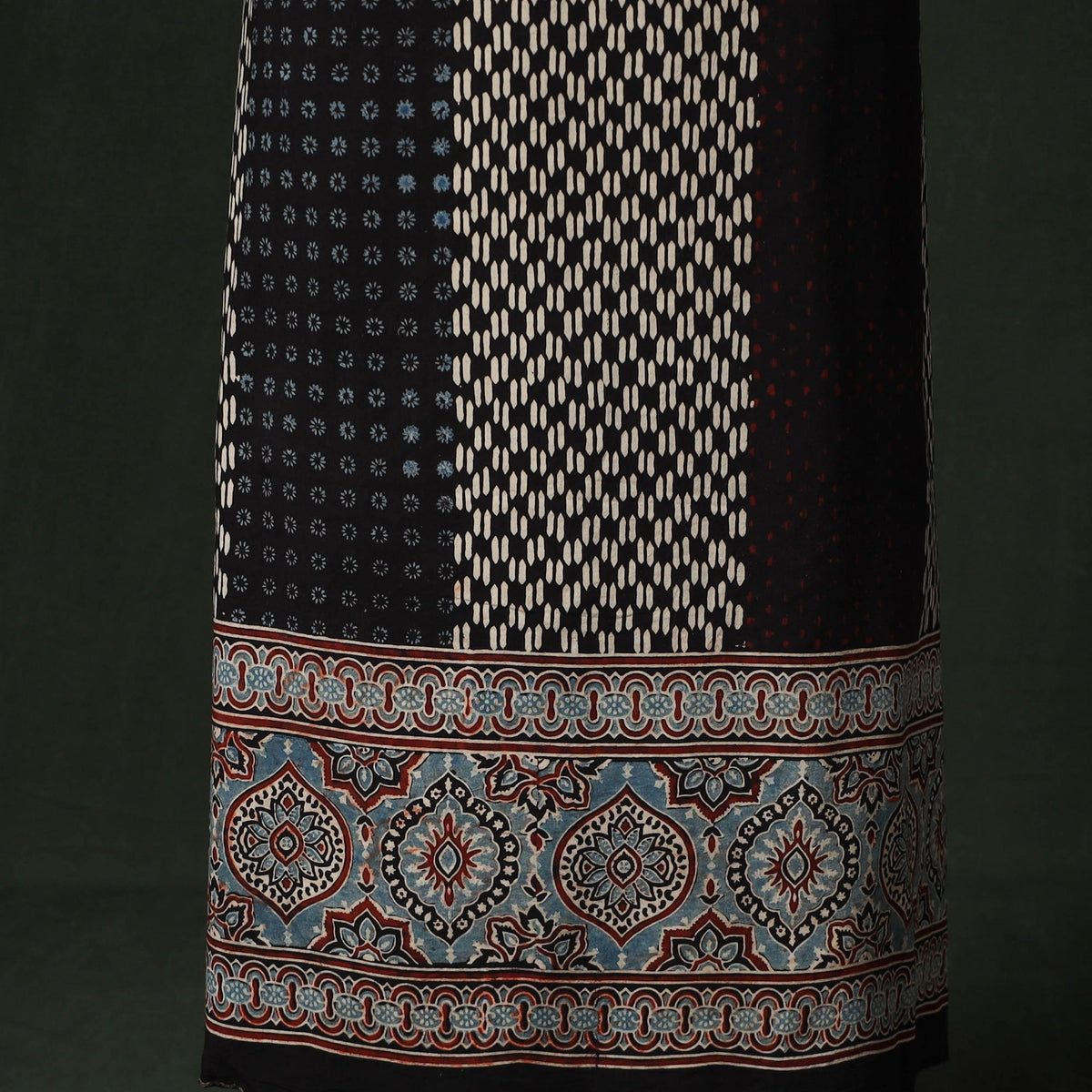 Ajrakh hand block print natural dyed cotton unstitched