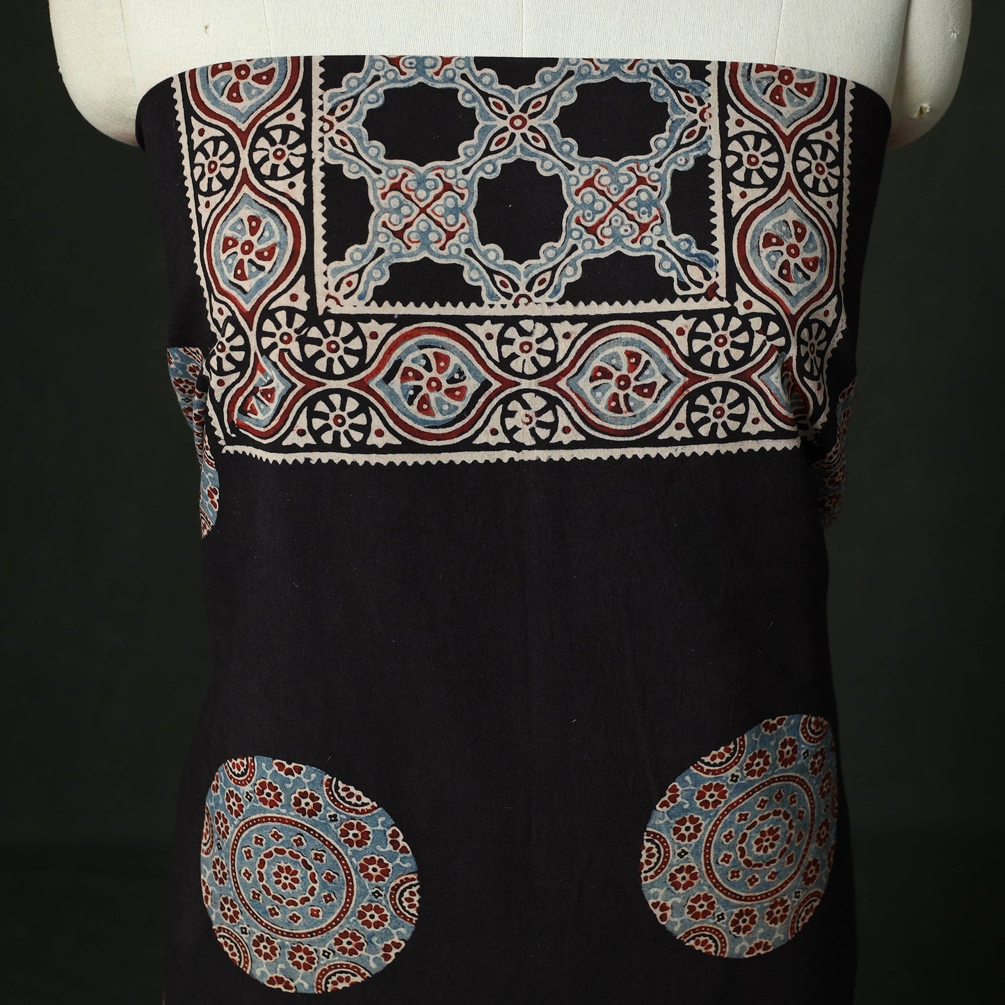 Ajrakh hand block print natural dyed cotton unstitched