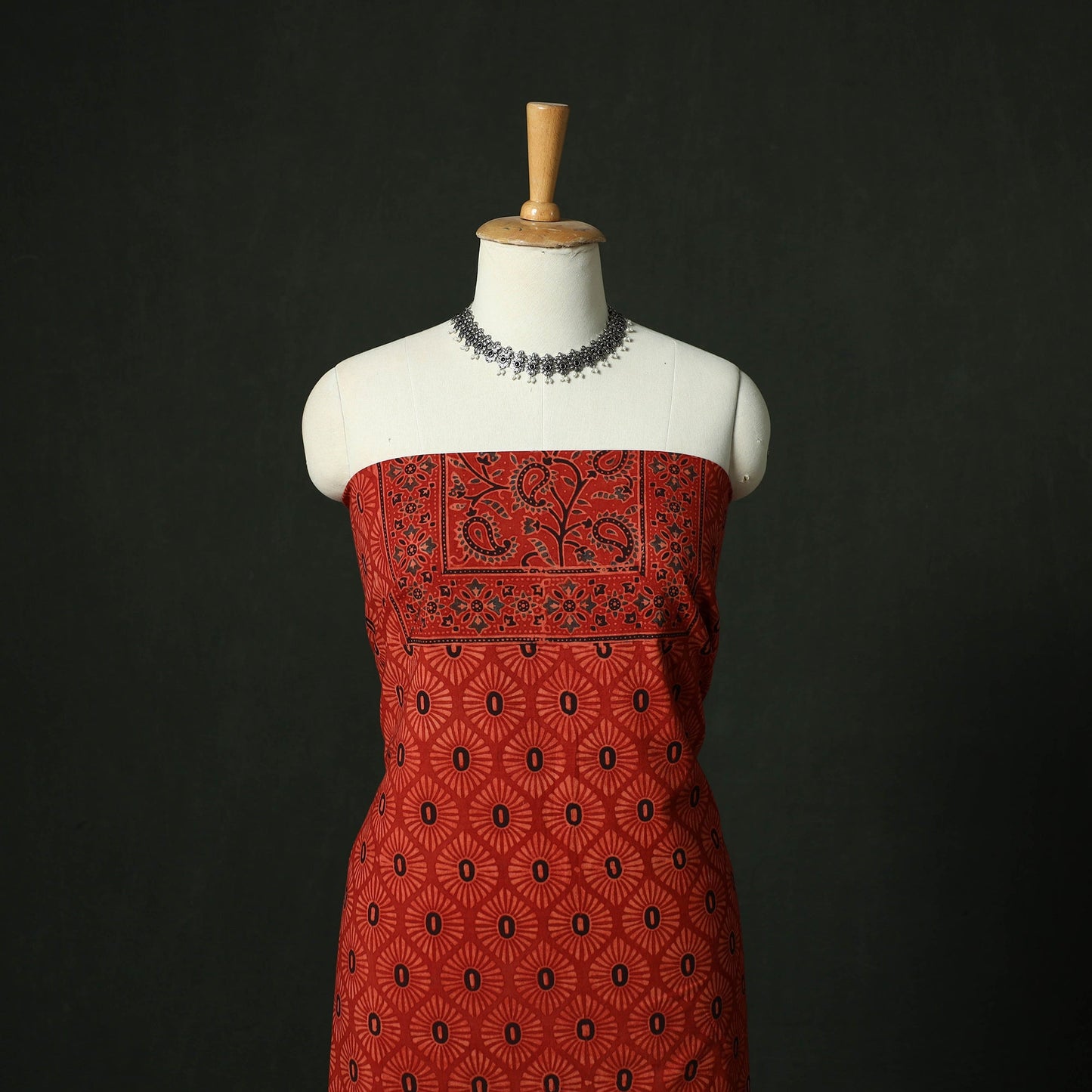 Ajrakh hand block print natural dyed cotton unstitched