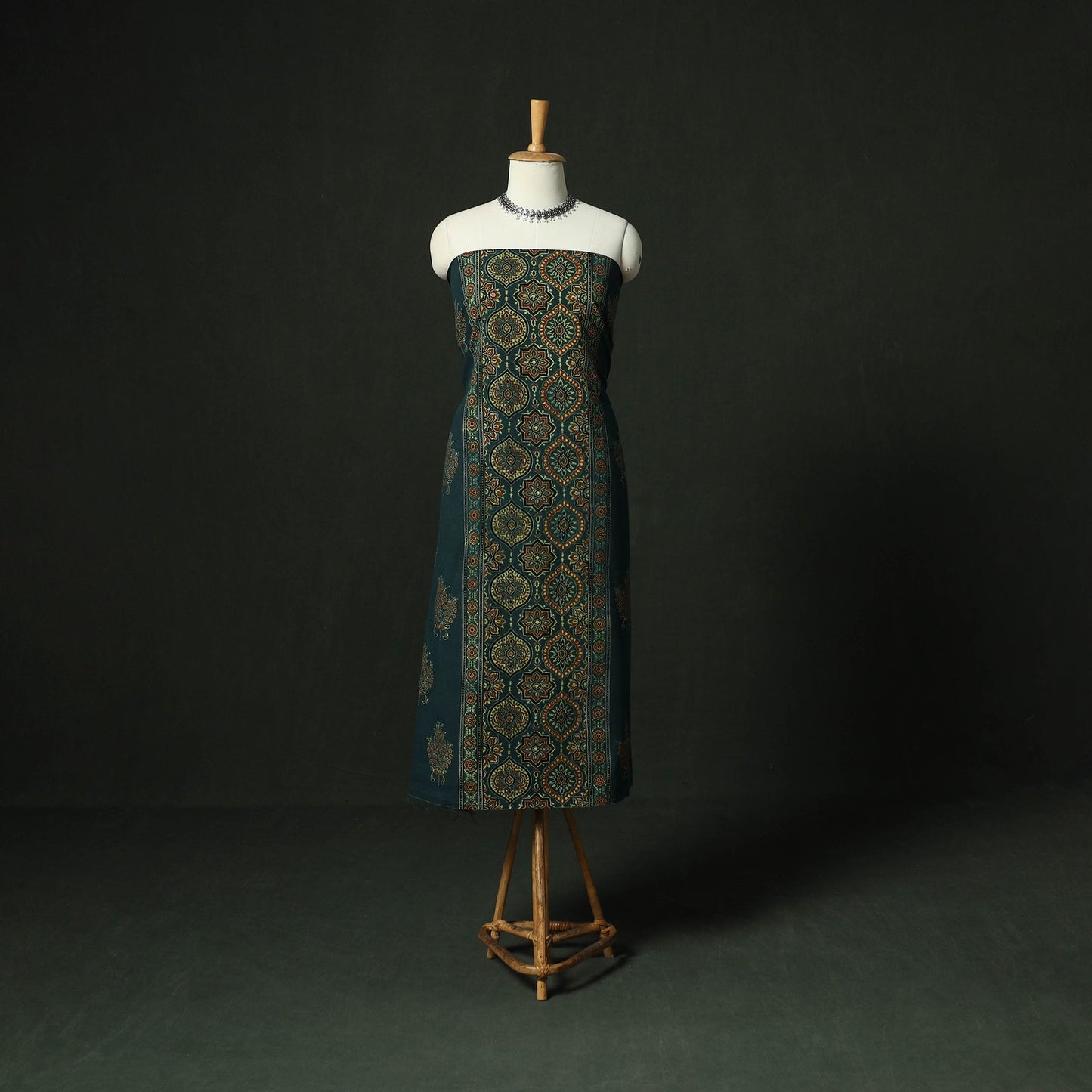 Ajrakh hand block print natural dyed cotton unstitched
