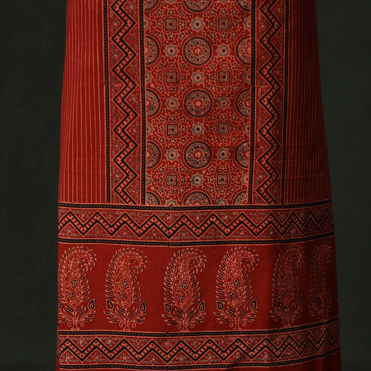 Ajrakh hand block print natural dyed cotton unstitched