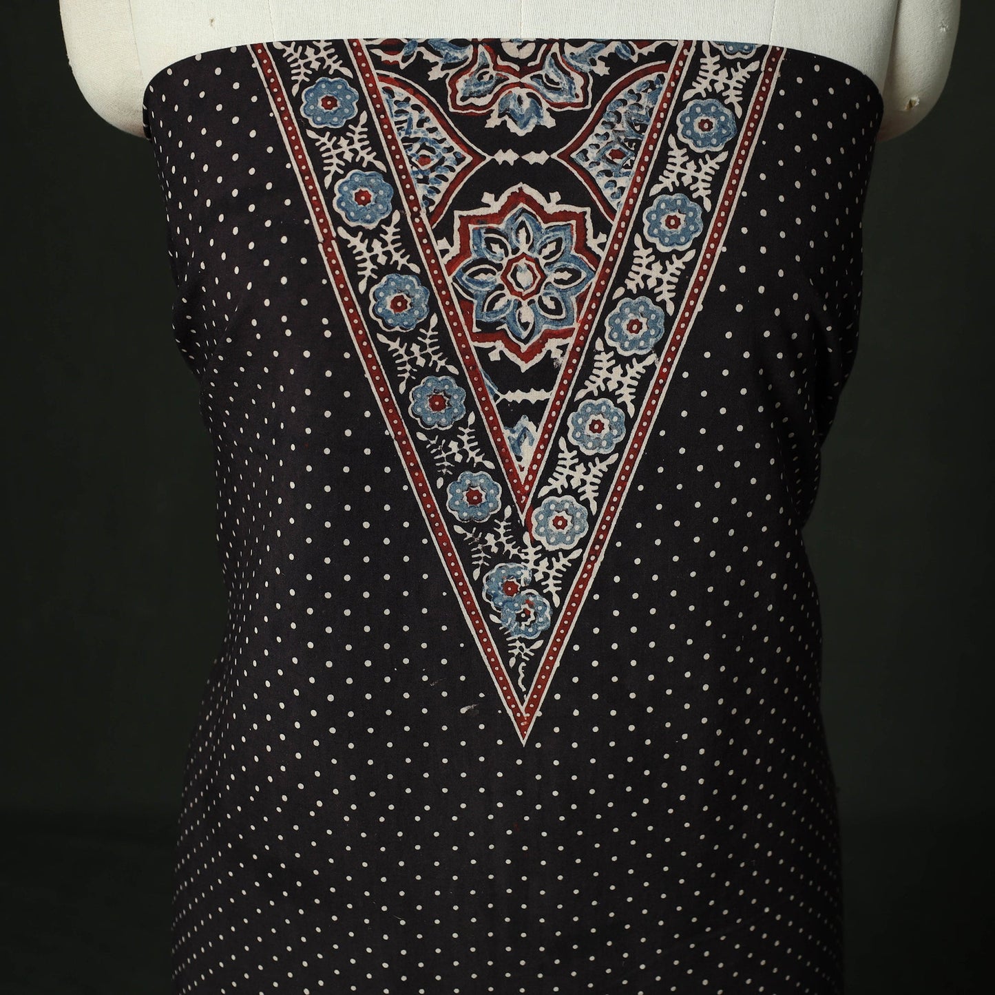 Ajrakh hand block print natural dyed cotton unstitched