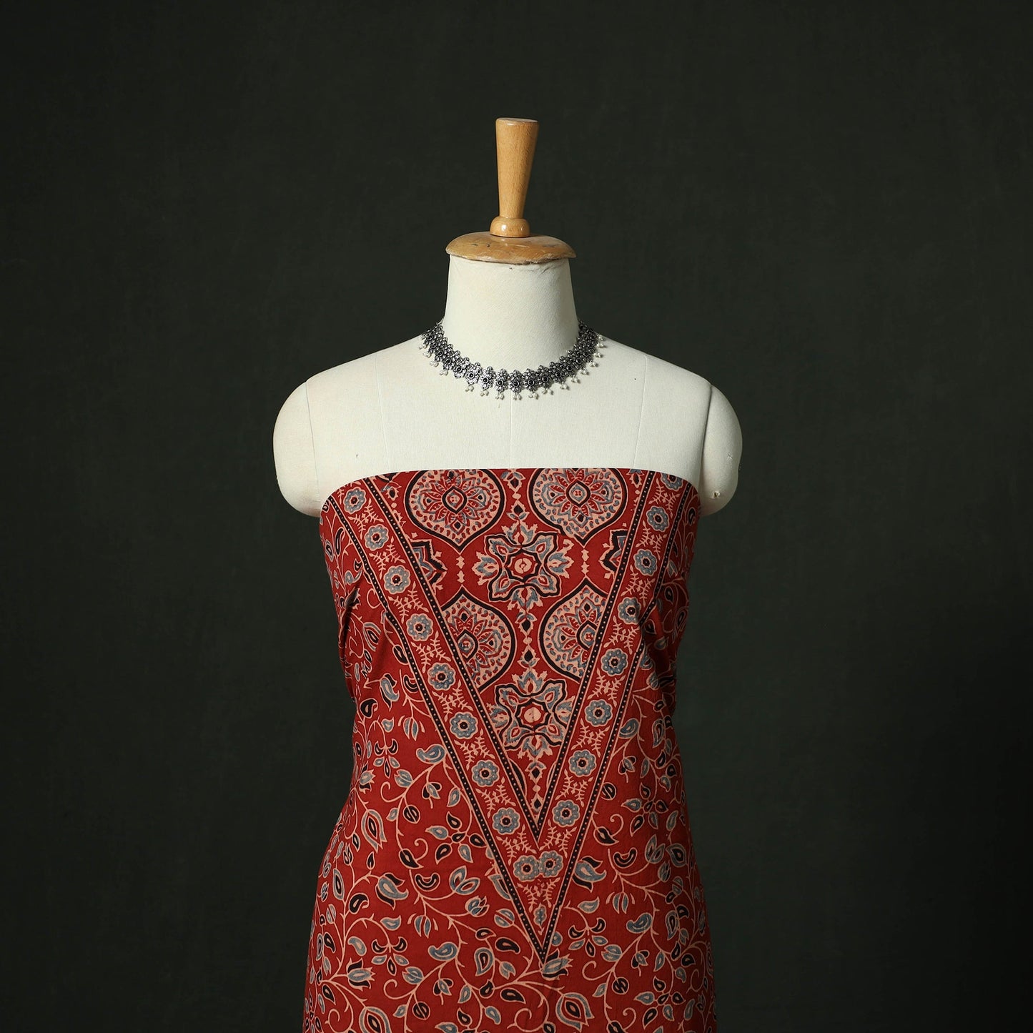 Ajrakh hand block print natural dyed cotton unstitched