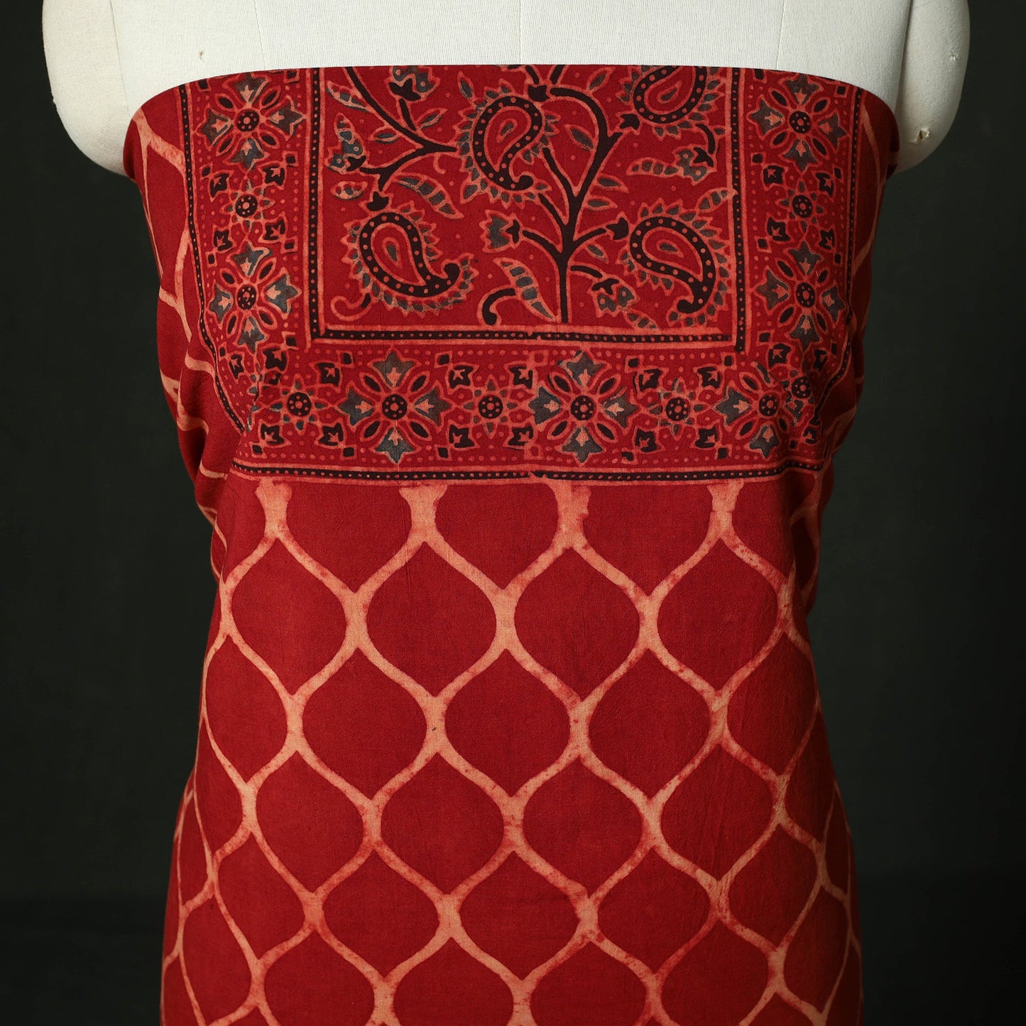 Ajrakh hand block print natural dyed cotton unstitched