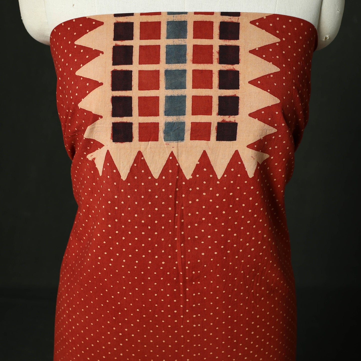 Ajrakh hand block print natural dyed cotton unstitched