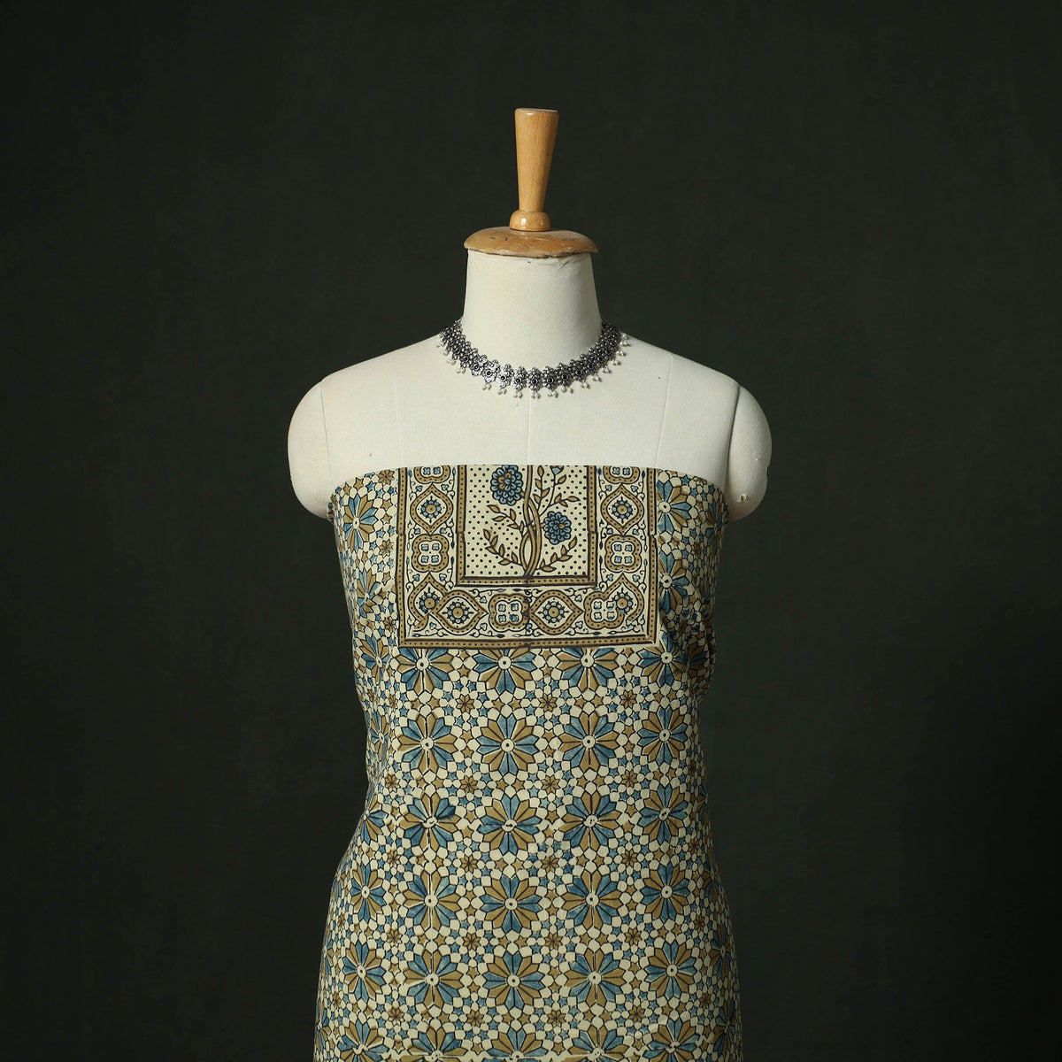 Ajrakh hand block print natural dyed cotton unstitched
