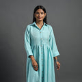 Buy Alisha Light Blue Plain Button Down Woollen Dress Online