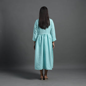 Buy Alisha Light Blue Plain Button Down Woollen Dress Online