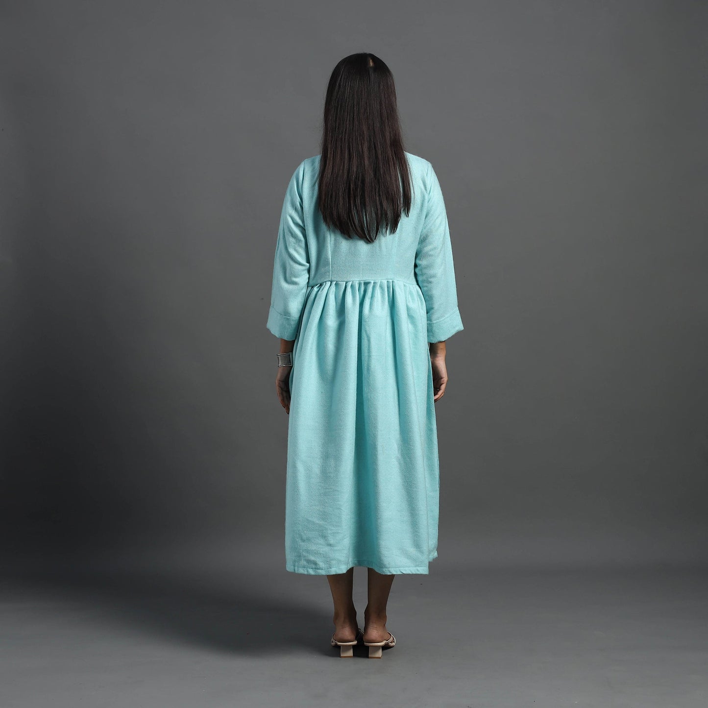 Buy Alisha Light Blue Plain Button Down Woollen Dress Online