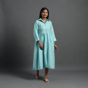 Buy Alisha Light Blue Plain Button Down Woollen Dress Online