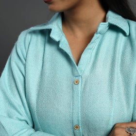 Buy Alisha Light Blue Plain Button Down Woollen Dress Online