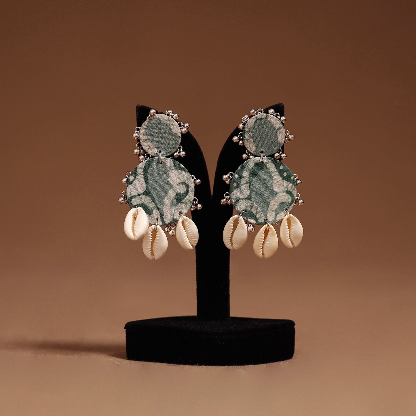 Alisha shell & ghungroo work fabart handmade earrings