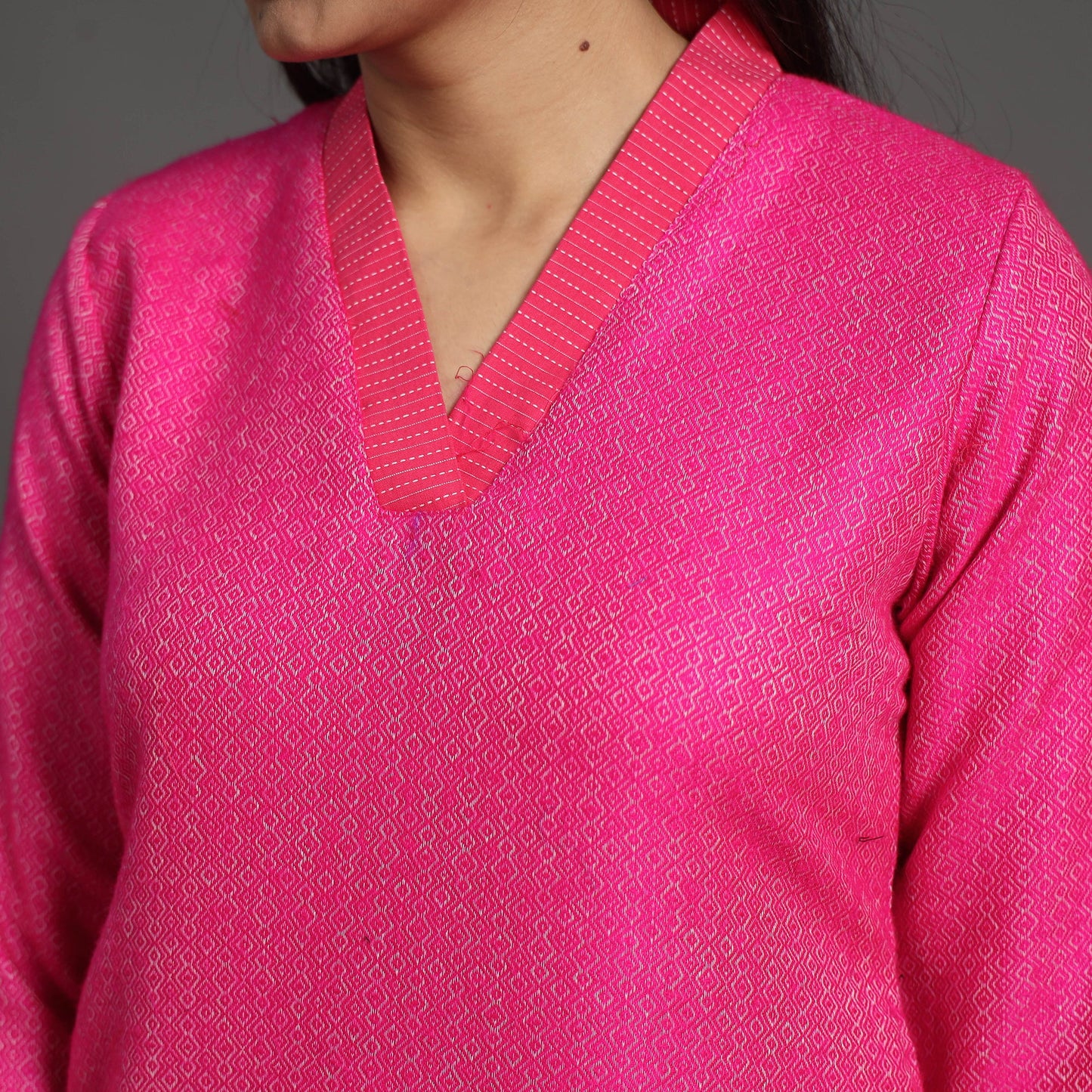 Amaira dark pink merino woolen kurta - handcrafted