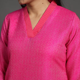 Amaira dark pink merino woolen kurta - handcrafted